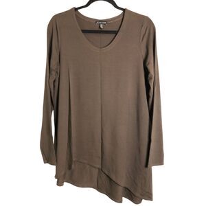 Eileen Fisher Asymmetrical Tunic Shirt Sz M mocha minimalist quiet luxury lounge